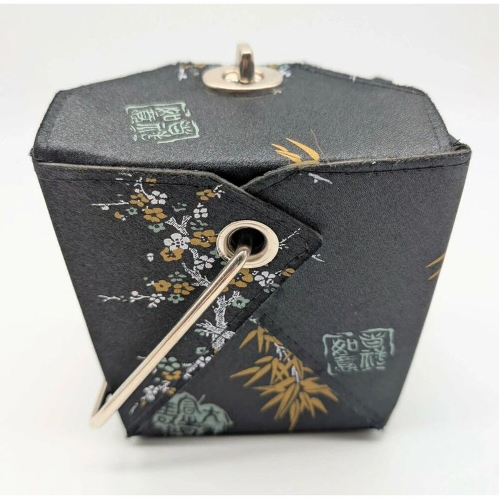 Chinese Takeout Box Purse Storage Accent Black Gold - Picture 3 of 10